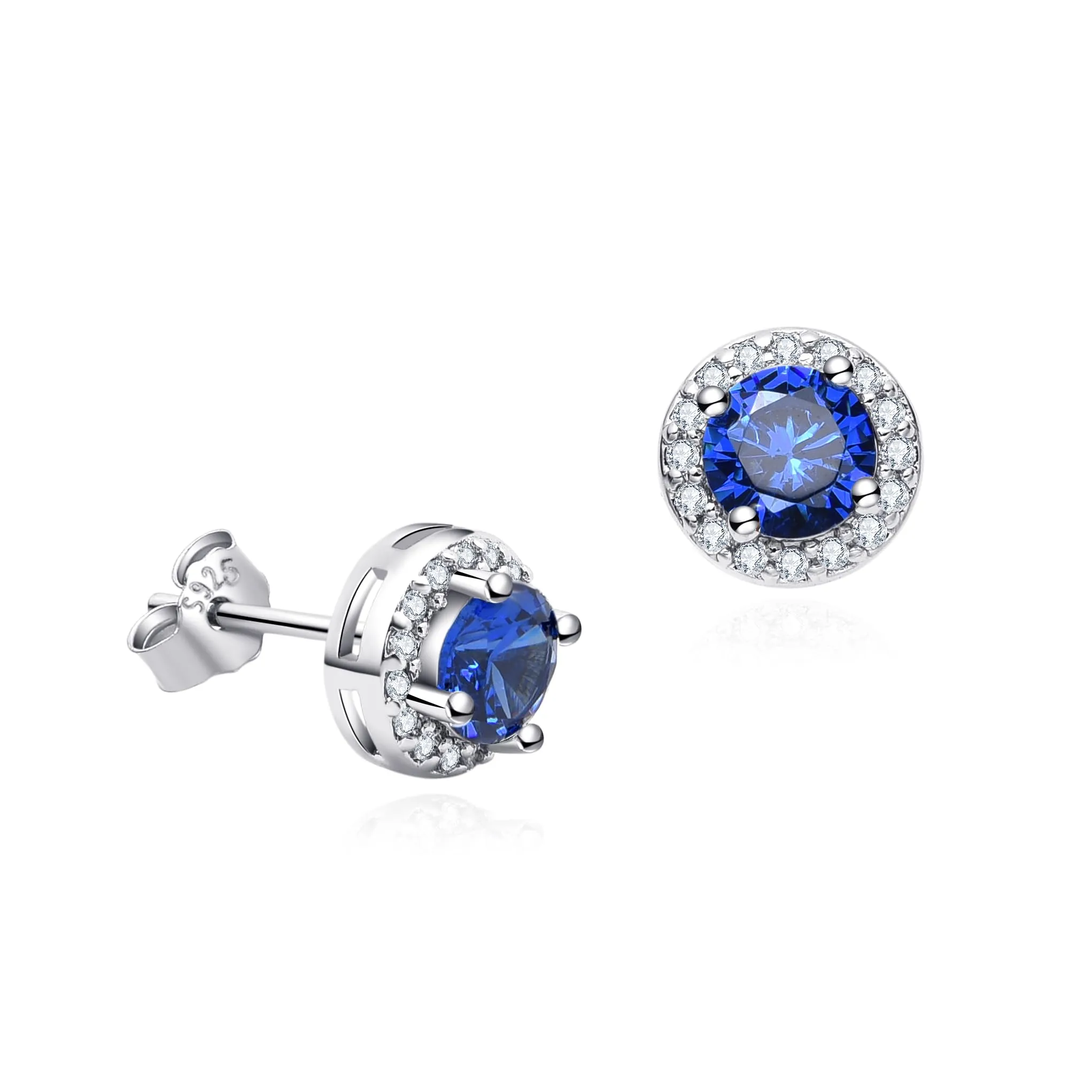 Dada Gioielli Orecchini Argento 925 Rotondo 8mm Punto Luce con Zirconi Blu Zaffiro - immagine 9
