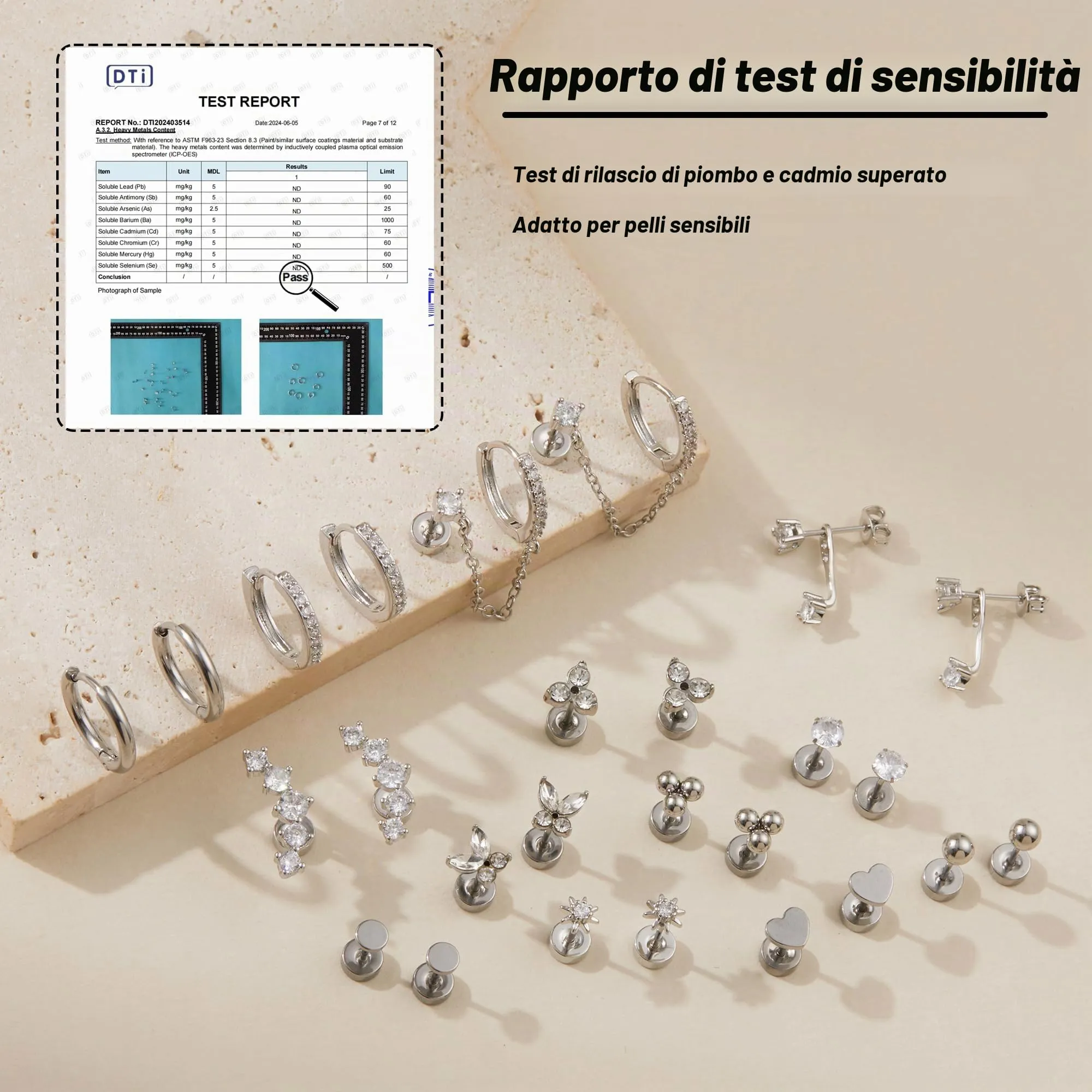 LOFITOR Set Orecchini Base Piatta in Acciaio Chirurgico, Stud e Cerchi per Multiplo Piercing e Cartilagine, Argento - immagine 3