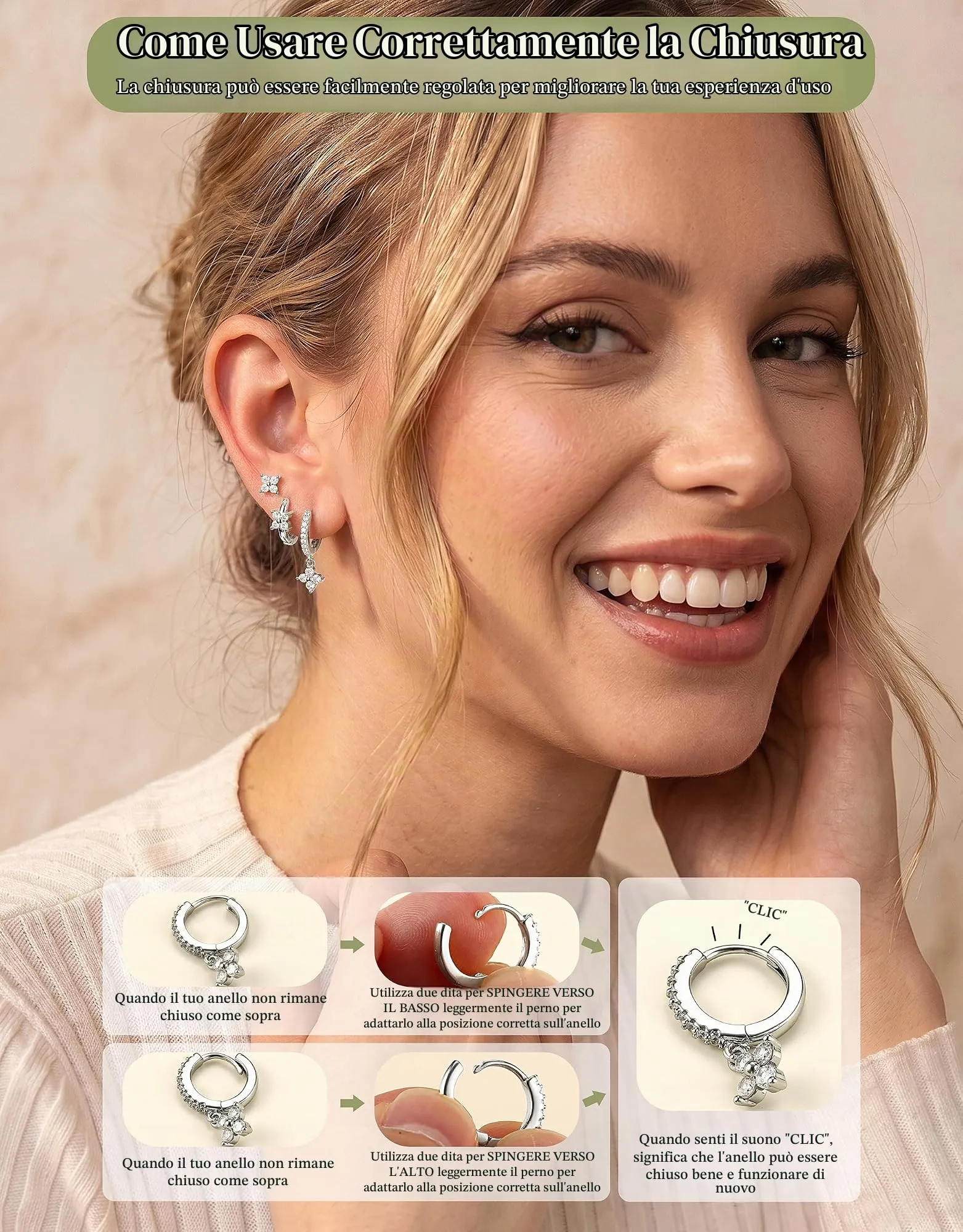 Milacolato Set 3 Paia Orecchini Donna in Argento 925, Cerchi e Bottone Anallergici, Placcato Oro 14K, per Piercing Lobo e Cartilagine - immagine 4