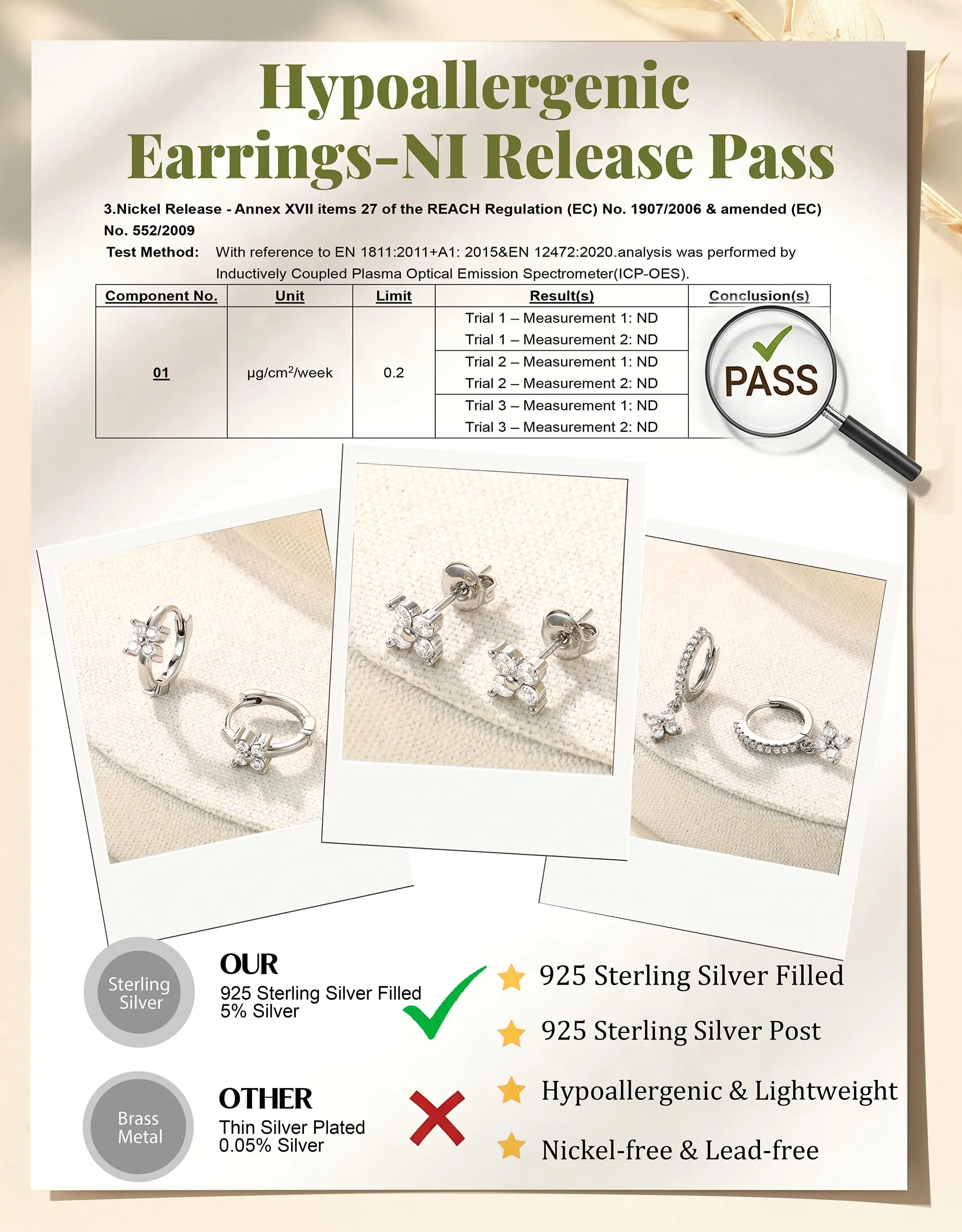Milacolato Set 3 Paia Orecchini Donna in Argento 925, Cerchi e Bottone Anallergici, Placcato Oro 14K, per Piercing Lobo e Cartilagine - immagine 6
