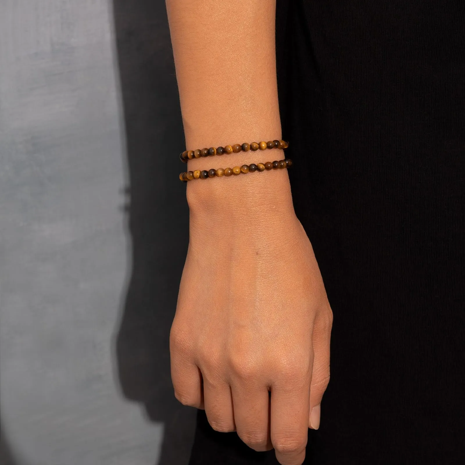 Landorilo Bracciale in Pietra Naturale Occhio di Tigre Giallo, 4 mm, Set da 2 Pezzi - immagine 2