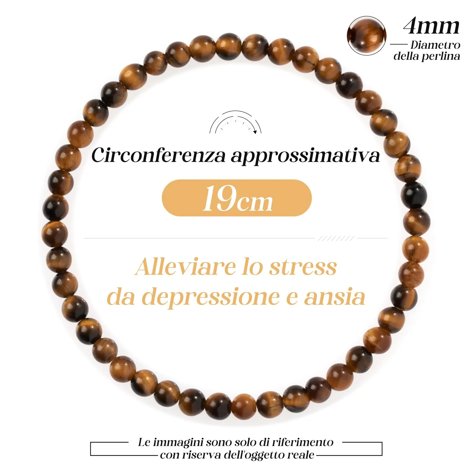 Landorilo Bracciale in Pietra Naturale Occhio di Tigre Giallo, 4 mm, Set da 2 Pezzi - immagine 4
