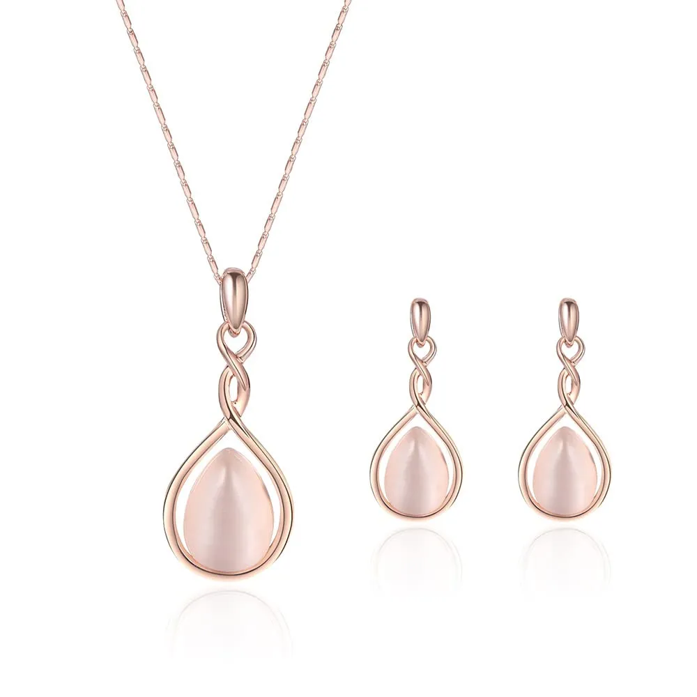HSAJS Set di Gioielli in Oro Rosa con Strass e Cristalli a Goccia, Collana e Orecchini (Rosa) - immagine 1
