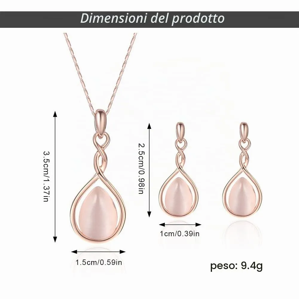 HSAJS Set di Gioielli in Oro Rosa con Strass e Cristalli a Goccia, Collana e Orecchini (Rosa) - immagine 2