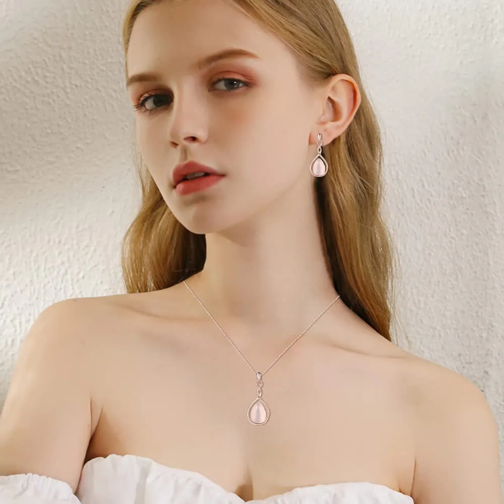 HSAJS Set di Gioielli in Oro Rosa con Strass e Cristalli a Goccia, Collana e Orecchini (Rosa) - immagine 3