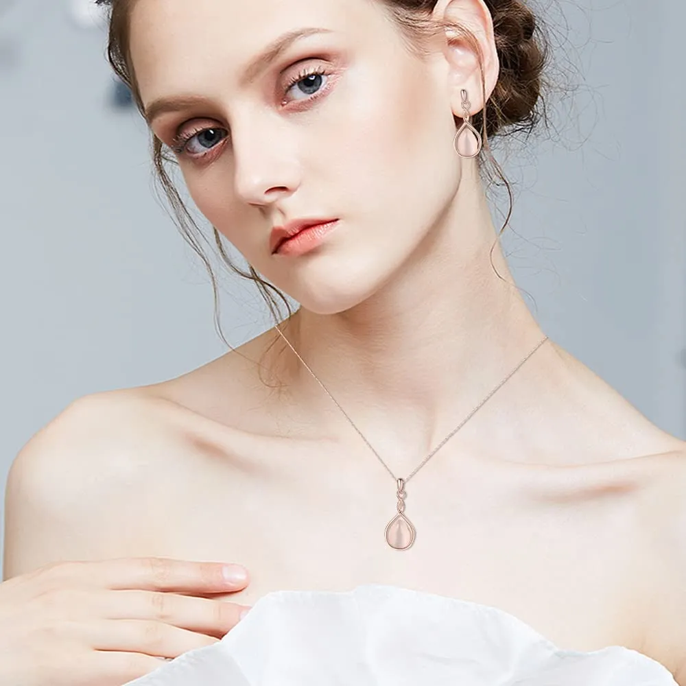 HSAJS Set di Gioielli in Oro Rosa con Strass e Cristalli a Goccia, Collana e Orecchini (Rosa) - immagine 4
