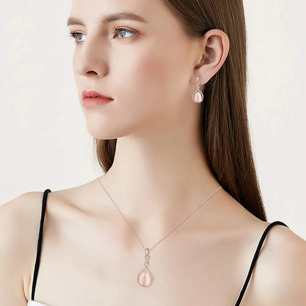 HSAJS Set di Gioielli in Oro Rosa con Strass e Cristalli a Goccia, Collana e Orecchini (Rosa) - immagine 5