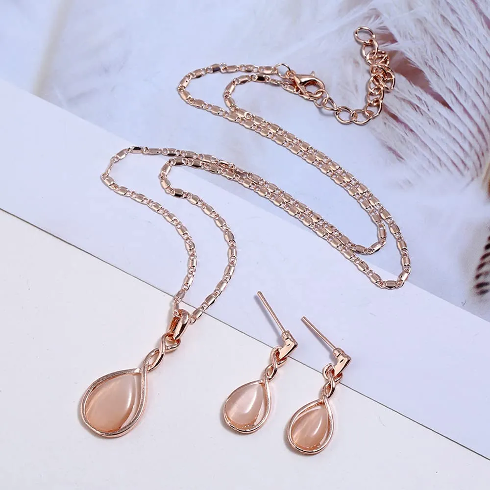HSAJS Set di Gioielli in Oro Rosa con Strass e Cristalli a Goccia, Collana e Orecchini (Rosa) - immagine 6