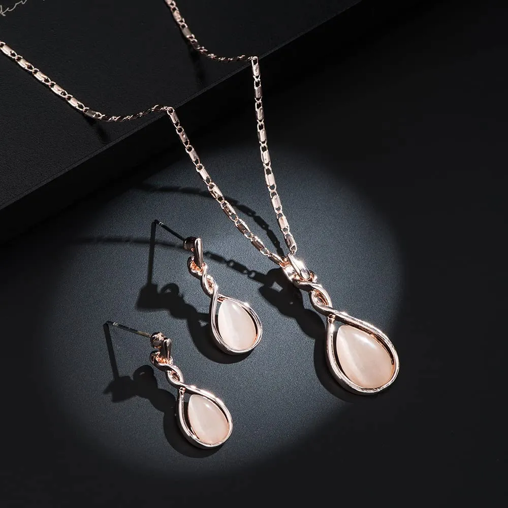 HSAJS Set di Gioielli in Oro Rosa con Strass e Cristalli a Goccia, Collana e Orecchini (Rosa) - immagine 8