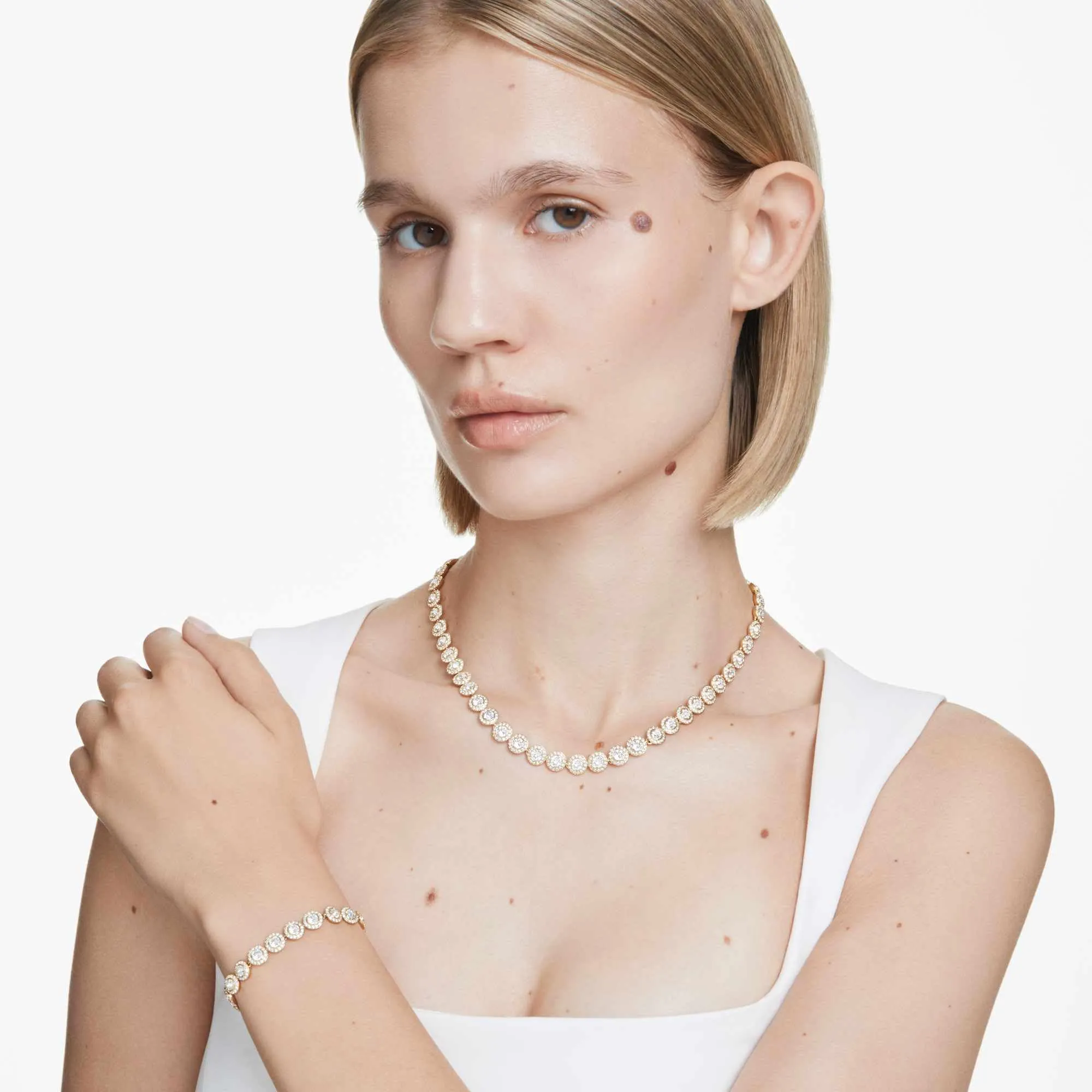Swarovski Una Angelic Set Collana e Bracciale Tennis, Cristalli Bianchi, Placcatura in Tonalità Oro - immagine 9