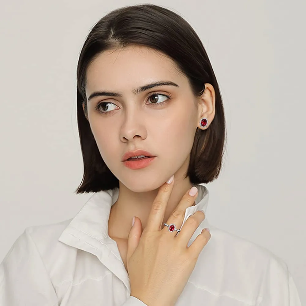 FFWTPY Parure Gioielli Donna Rubino Cristallo Ovale Collana Orecchini e Anello - immagine 6