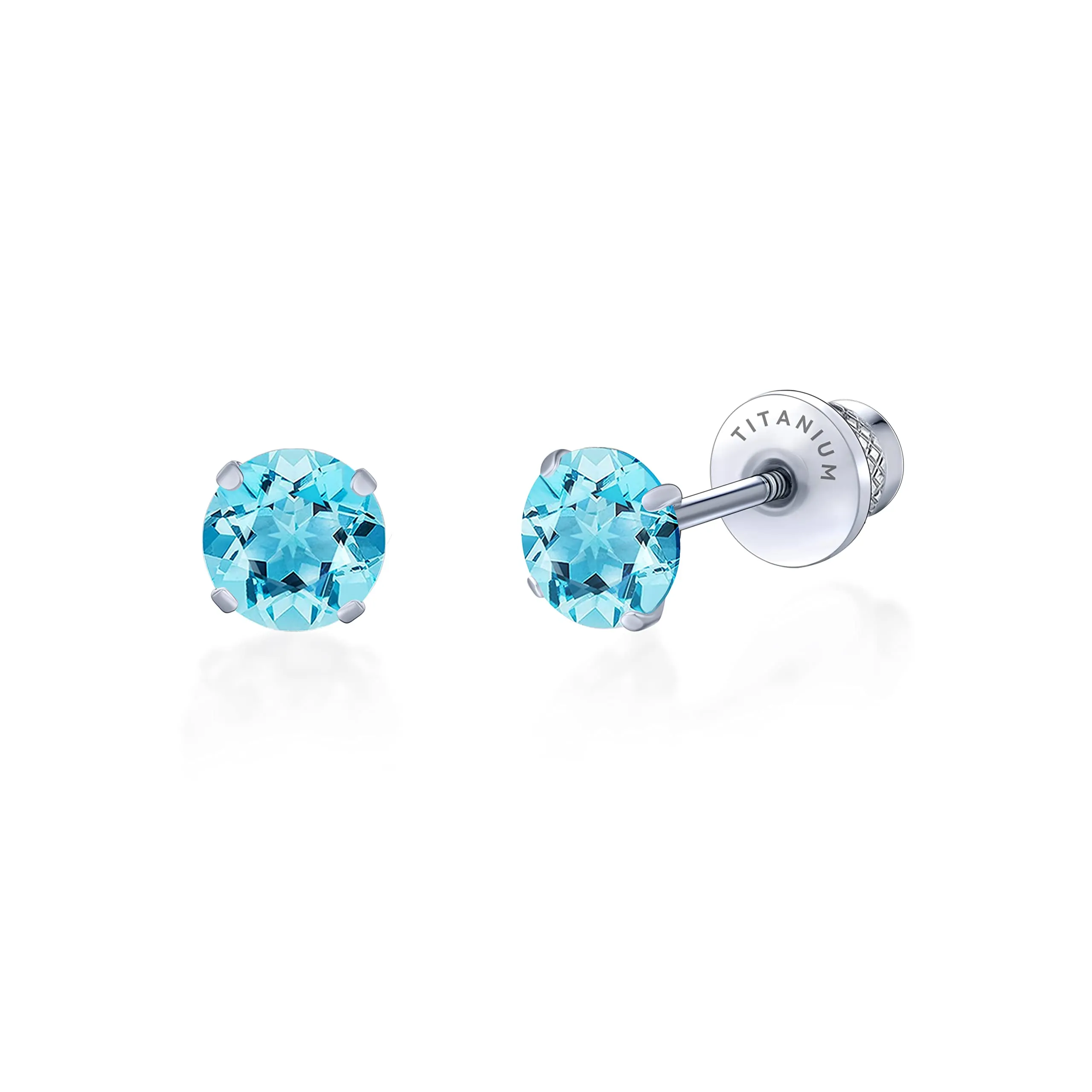 Limerencia G23 Orecchini in Titanio con Diamante e Retro a Vite, 5mm, Acquamarina - immagine 1