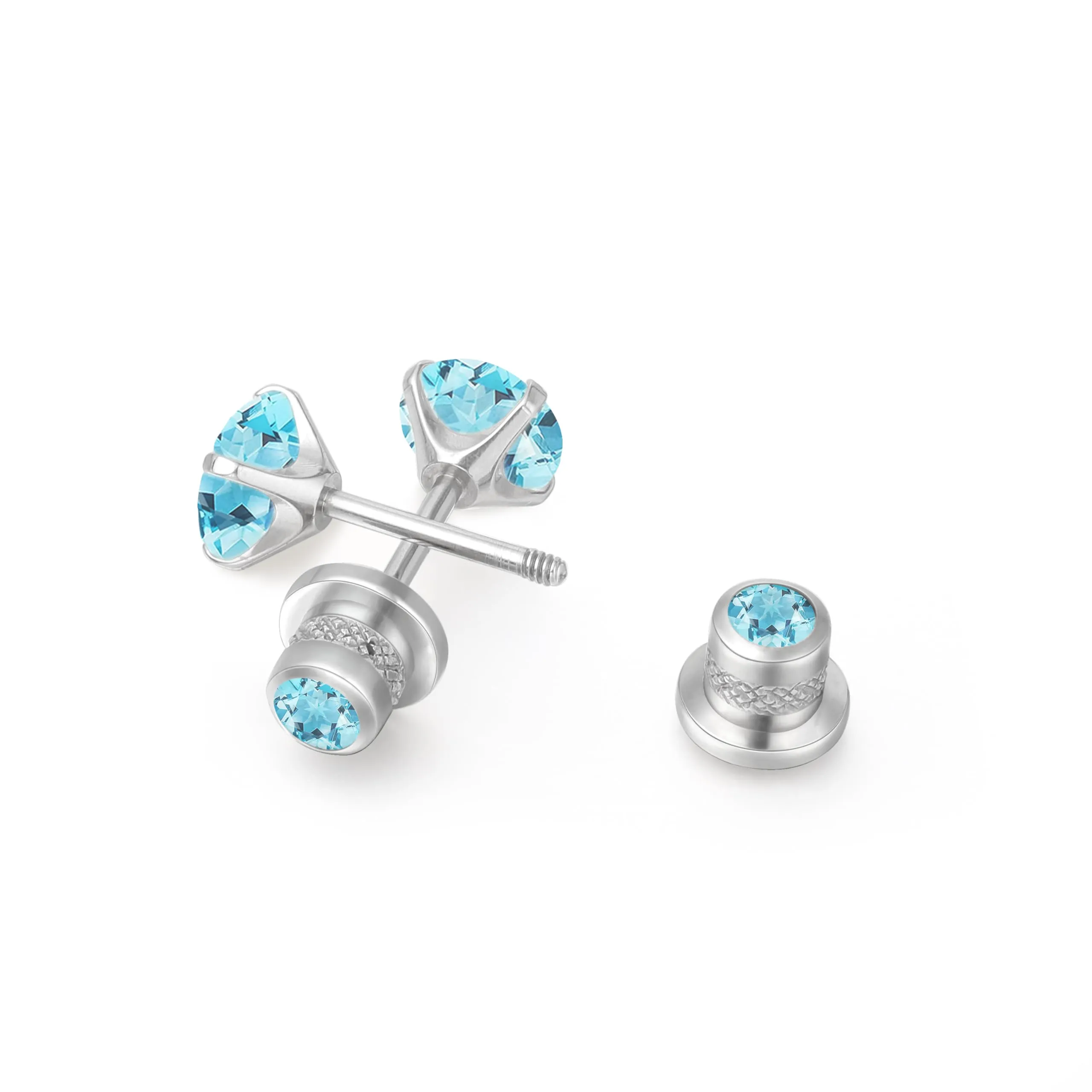 Limerencia G23 Orecchini in Titanio con Diamante e Retro a Vite, 5mm, Acquamarina - immagine 9