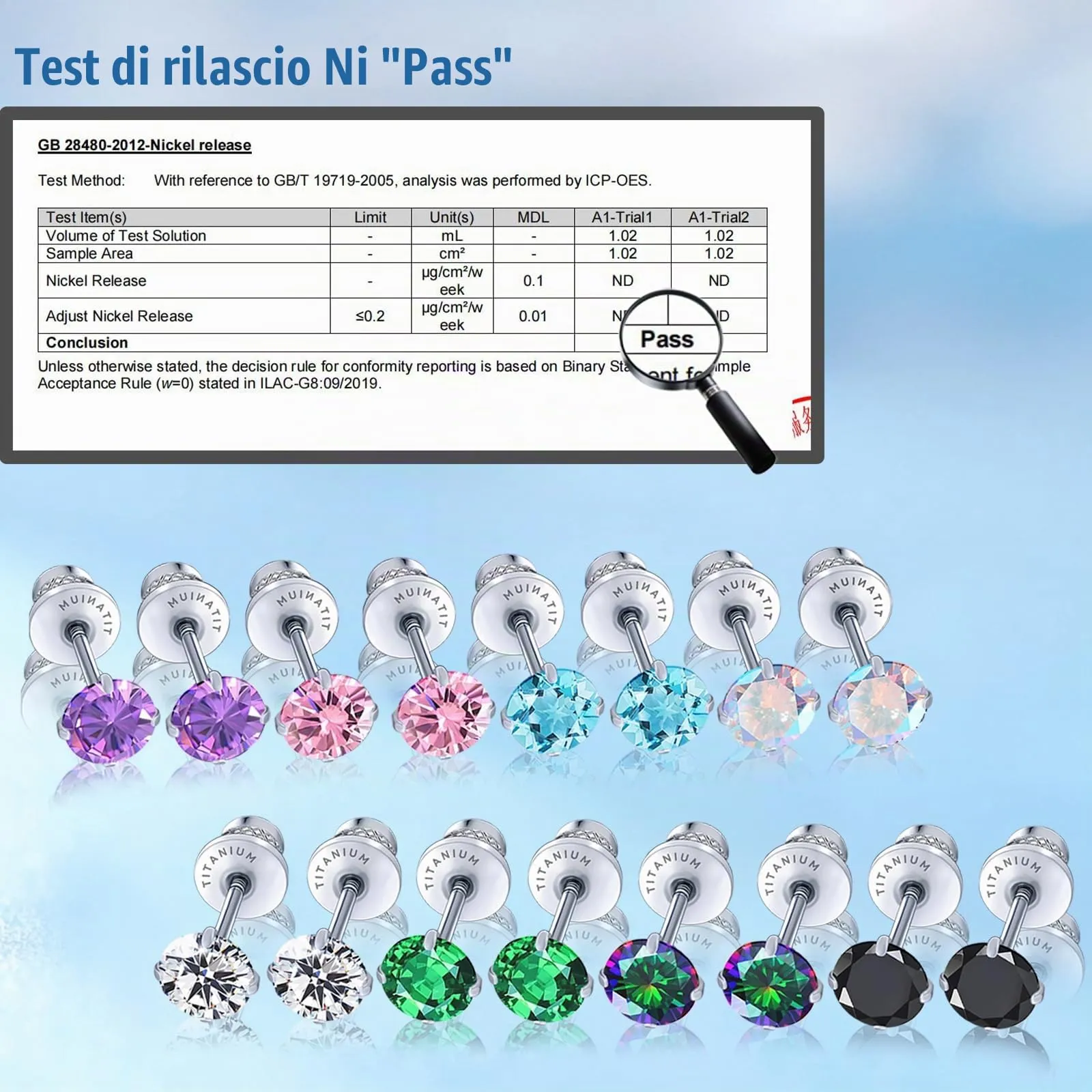 Limerencia G23 Orecchini in Titanio con Zircone Cubica, Rosa, 5mm - immagine 4