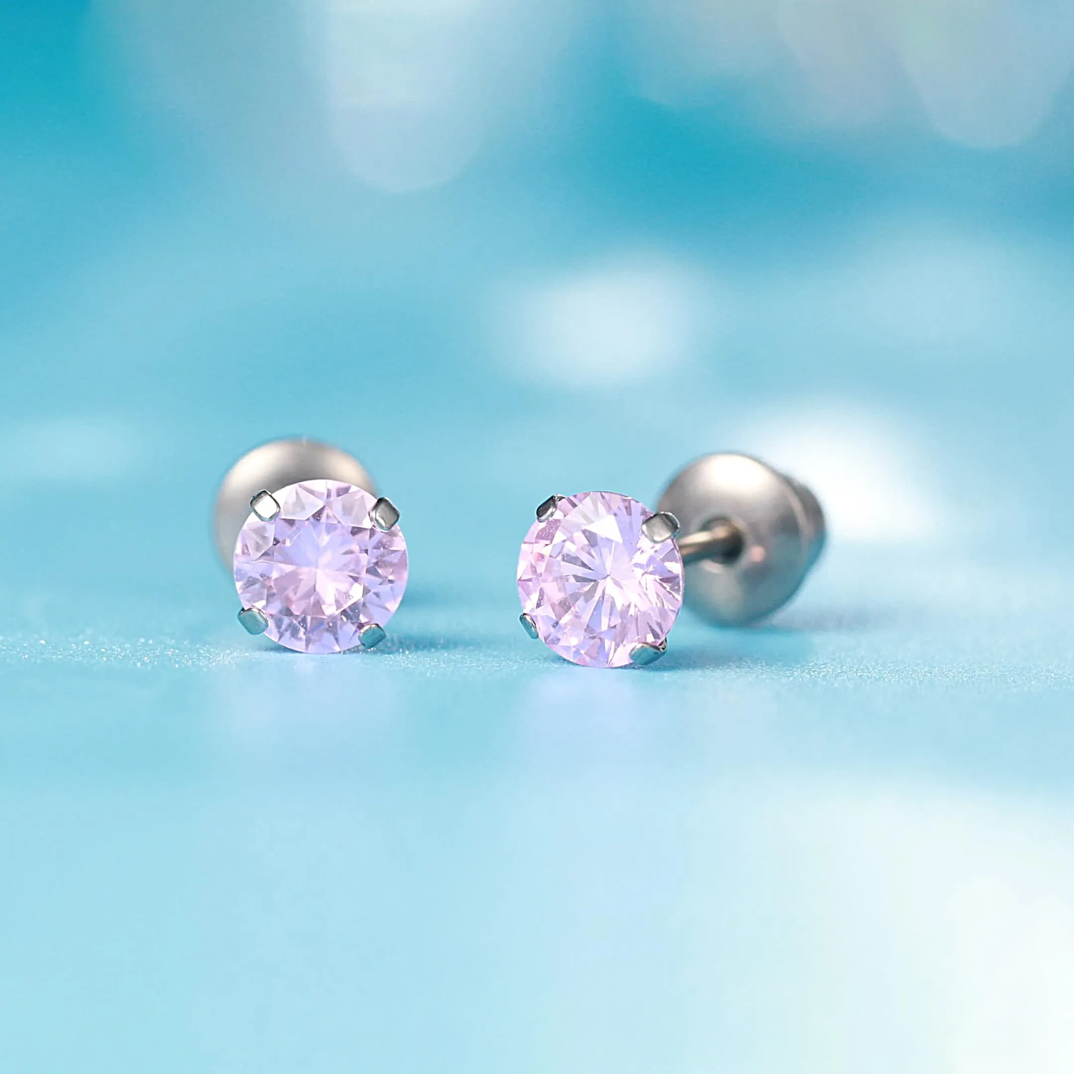 Limerencia G23 Orecchini in Titanio con Zircone Cubica, Rosa, 5mm - immagine 7