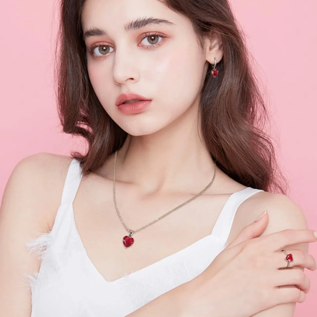 TOEECY Set Gioielli Cuore in Zirconia e Argento con Collana, Orecchini e Anello per Donna - immagine 3