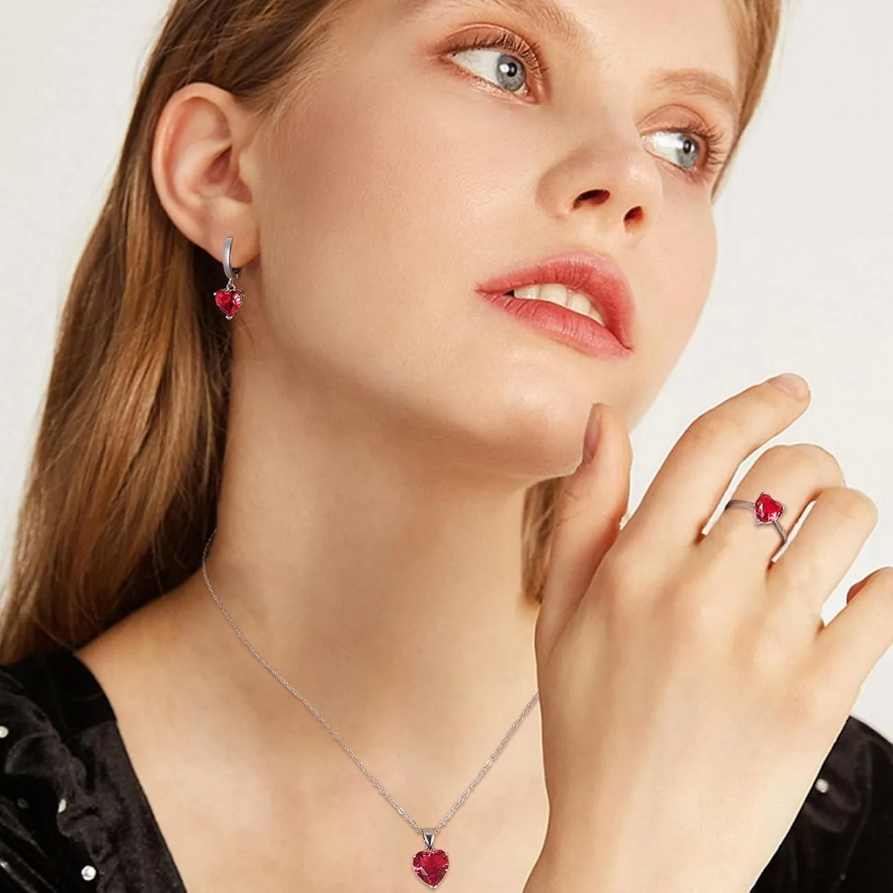 TOEECY Set Gioielli Cuore in Zirconia e Argento con Collana, Orecchini e Anello per Donna - immagine 5