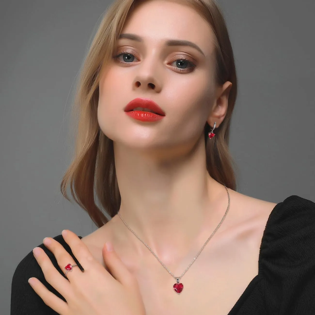 TOEECY Set Gioielli Cuore in Zirconia e Argento con Collana, Orecchini e Anello per Donna - immagine 6