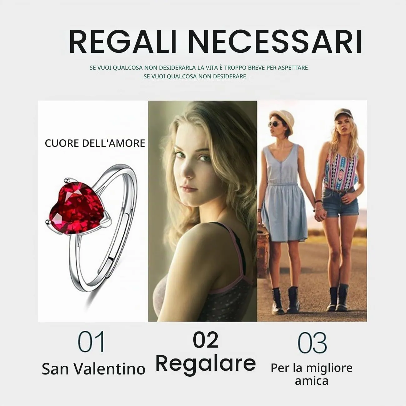 TOEECY Set Gioielli Cuore in Zirconia e Argento con Collana, Orecchini e Anello per Donna - immagine 7