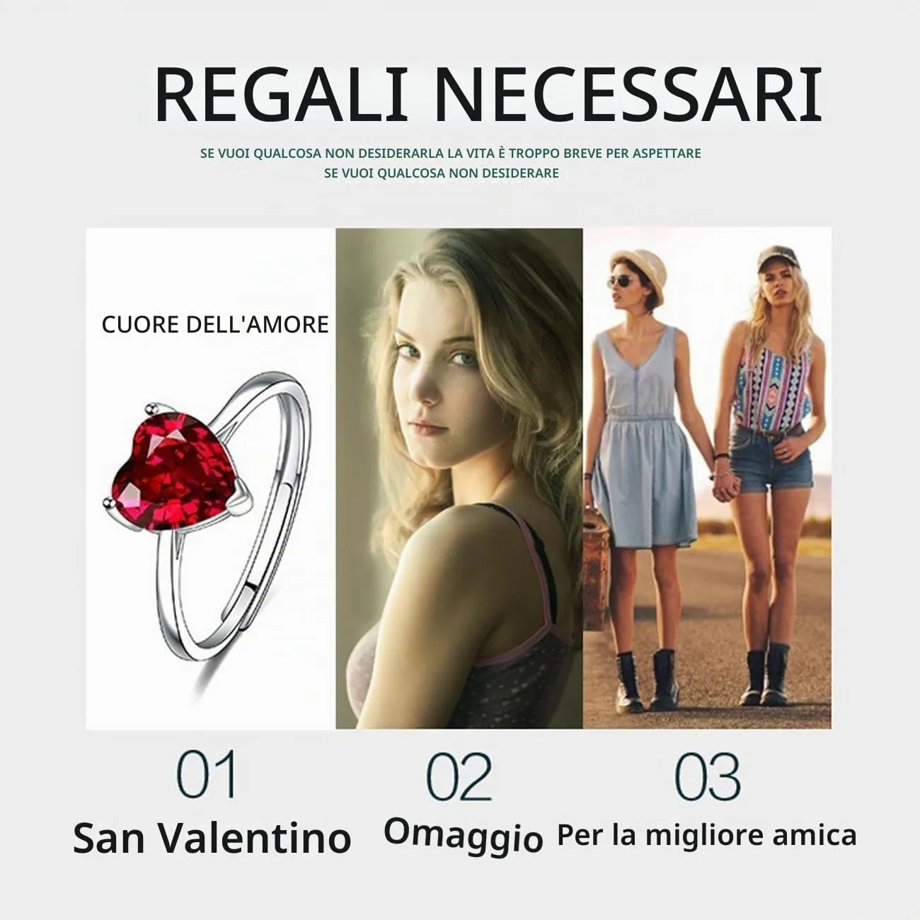 TOEECY Set Gioielli Cuore in Zirconia e Argento con Collana, Orecchini e Anello per Donna - immagine 8