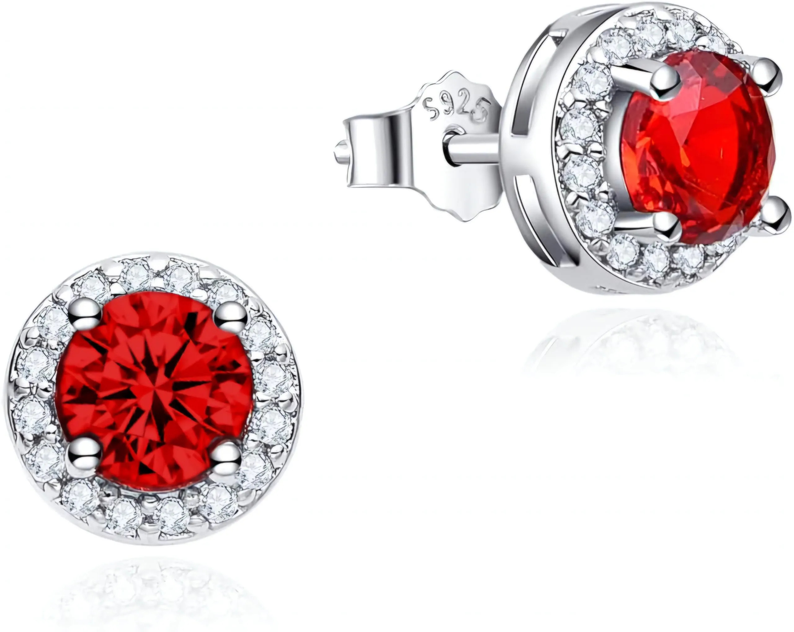 Dada Gioielli Orecchini Argento 925 Rotondo 8mm Punto Luce con Zirconi Rosso Rubino - immagine 3