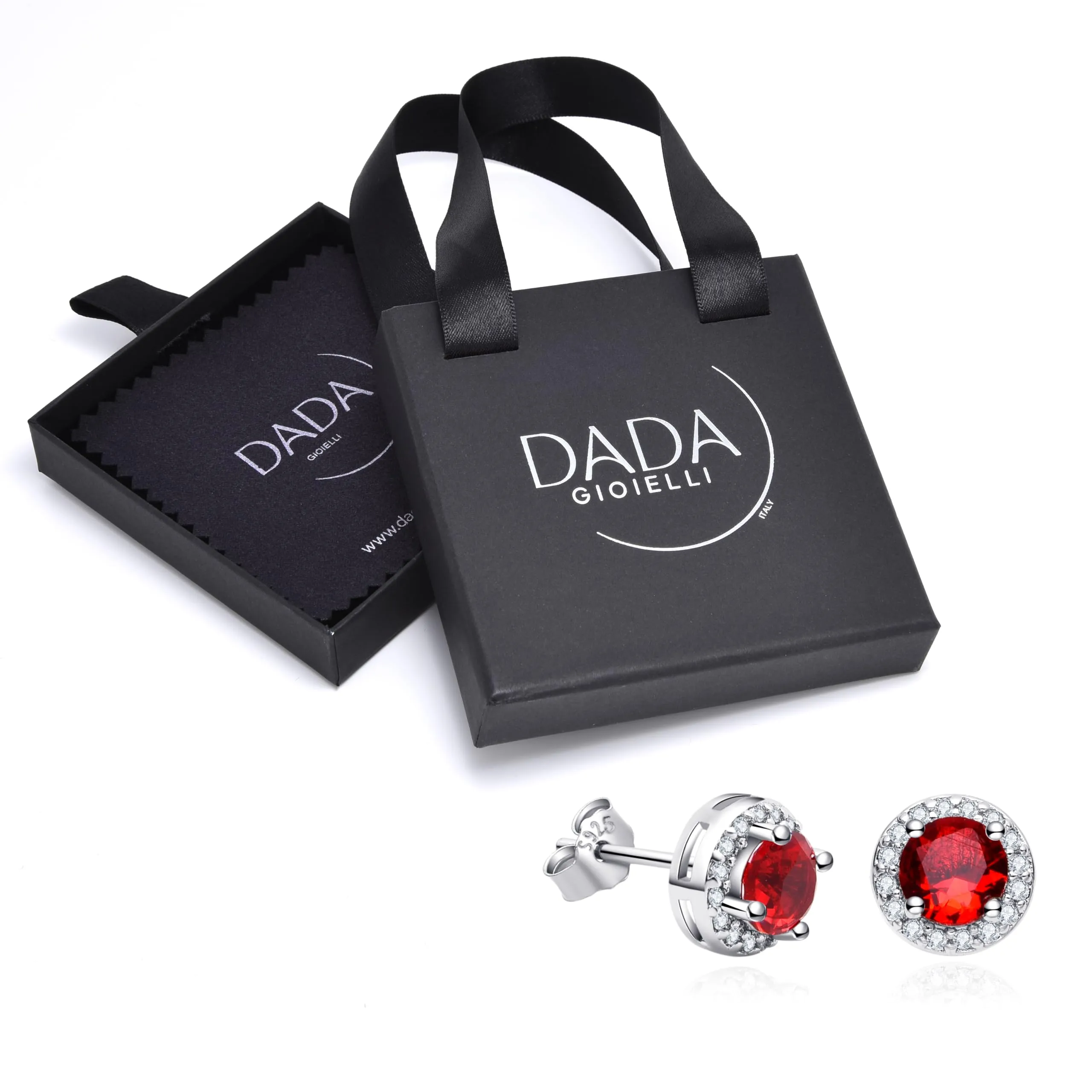 Dada Gioielli Orecchini Argento 925 Rotondo 8mm Punto Luce con Zirconi Rosso Rubino - immagine 4
