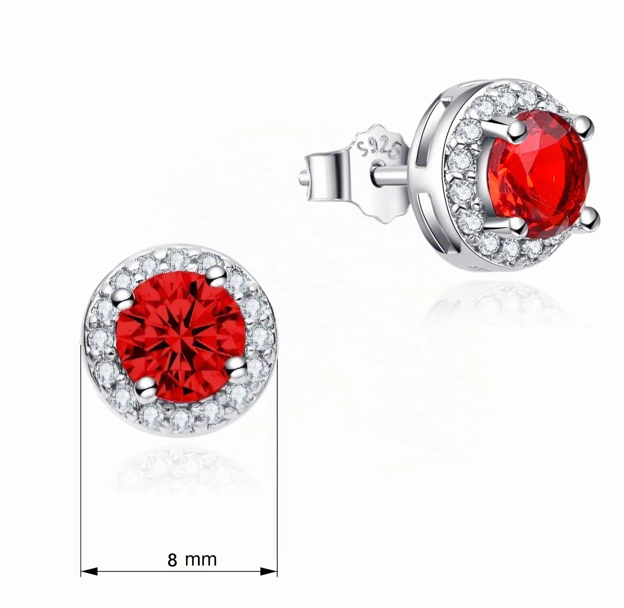 Dada Gioielli Orecchini Argento 925 Rotondo 8mm Punto Luce con Zirconi Rosso Rubino - immagine 6