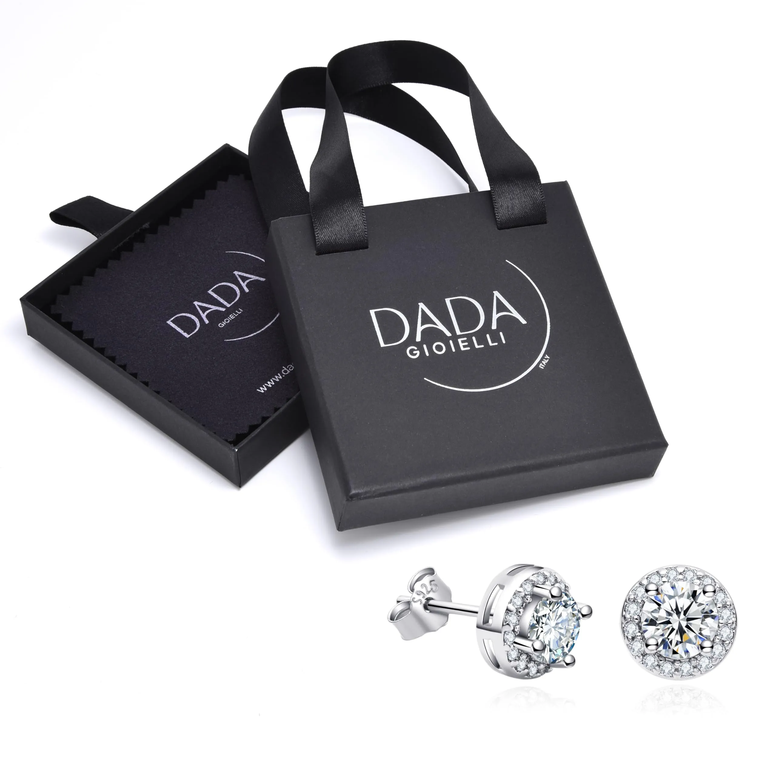 Dada Gioielli Orecchini in Argento 925 Rotondo 8mm Punto Luce con Zirconi Bianchi - immagine 6