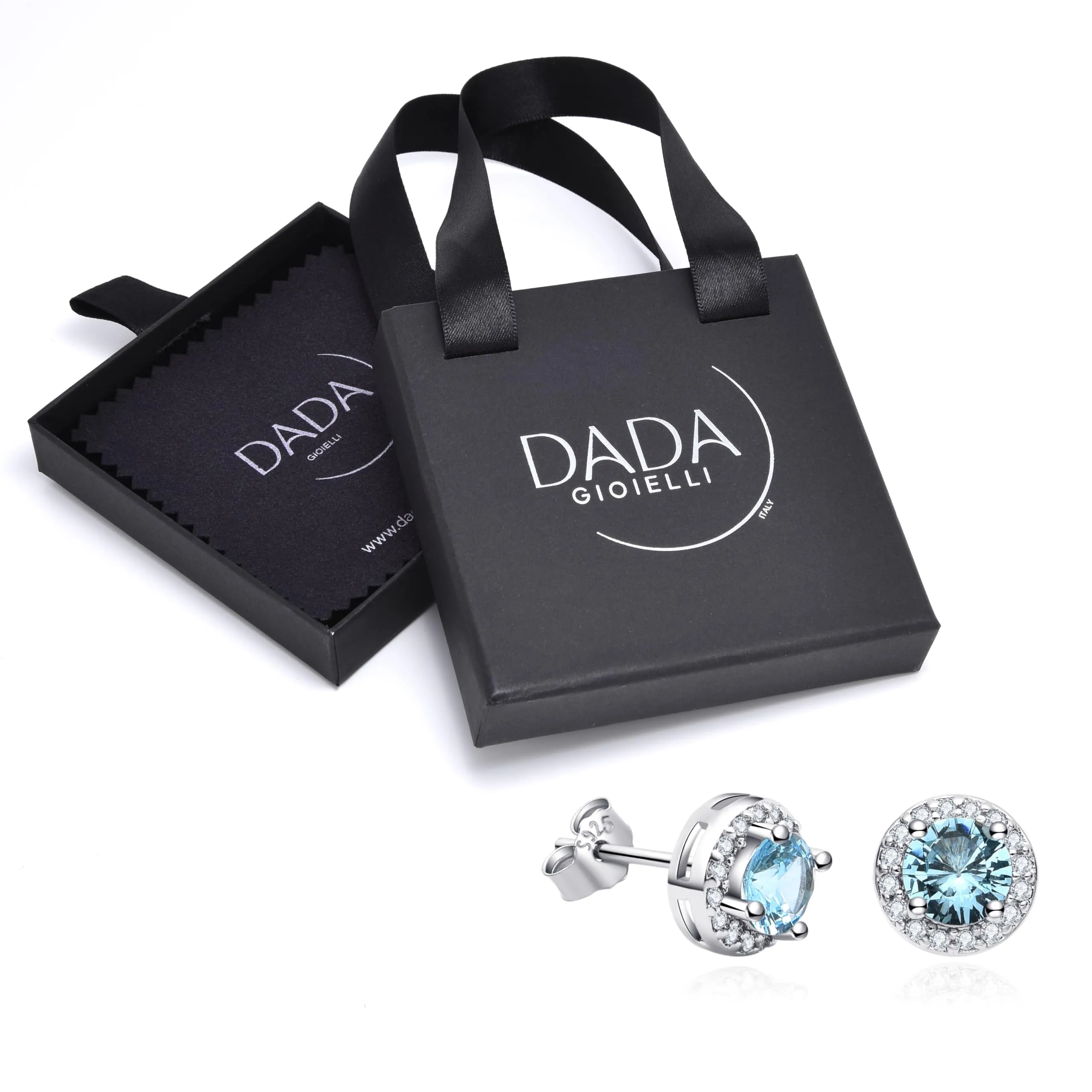 Dada Gioielli Orecchini Argento 925 Rotondo 8mm Punto Luce con Zirconi (Azzurro Acquamarina) - immagine 3