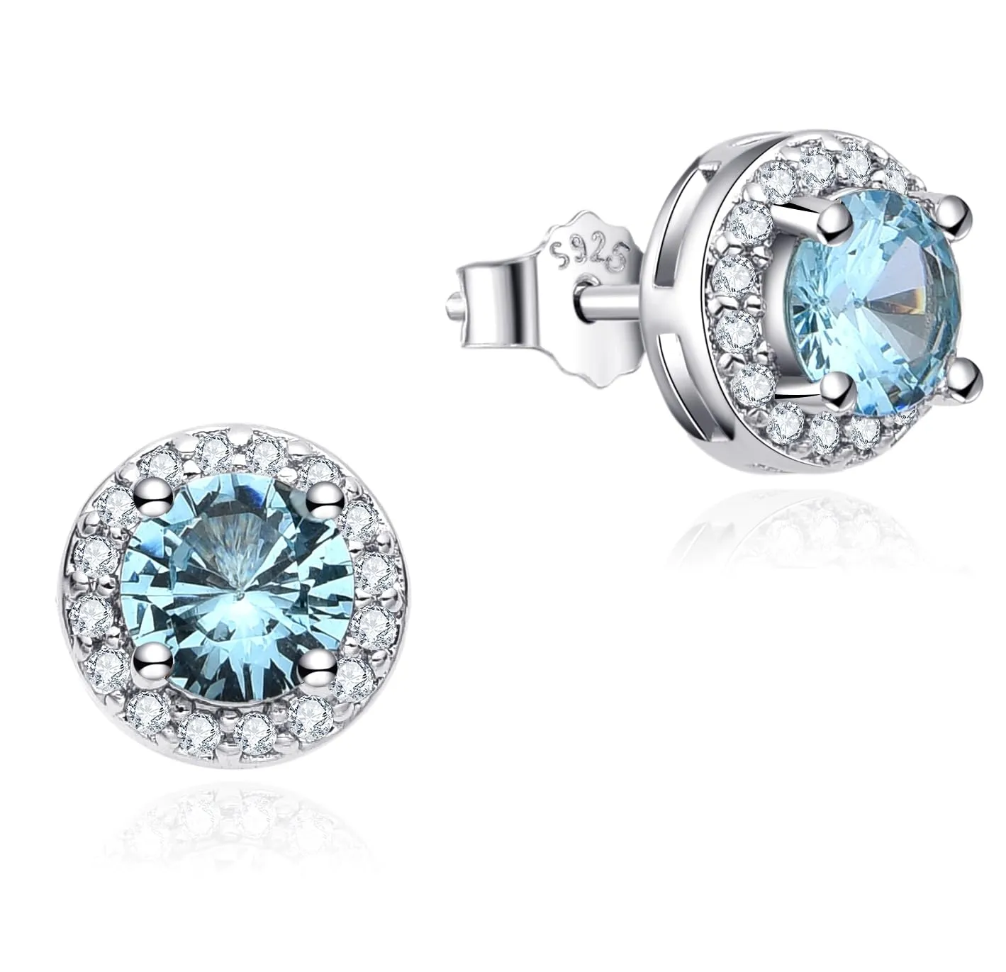 Dada Gioielli Orecchini Argento 925 Rotondo 8mm Punto Luce con Zirconi (Azzurro Acquamarina) - immagine 5