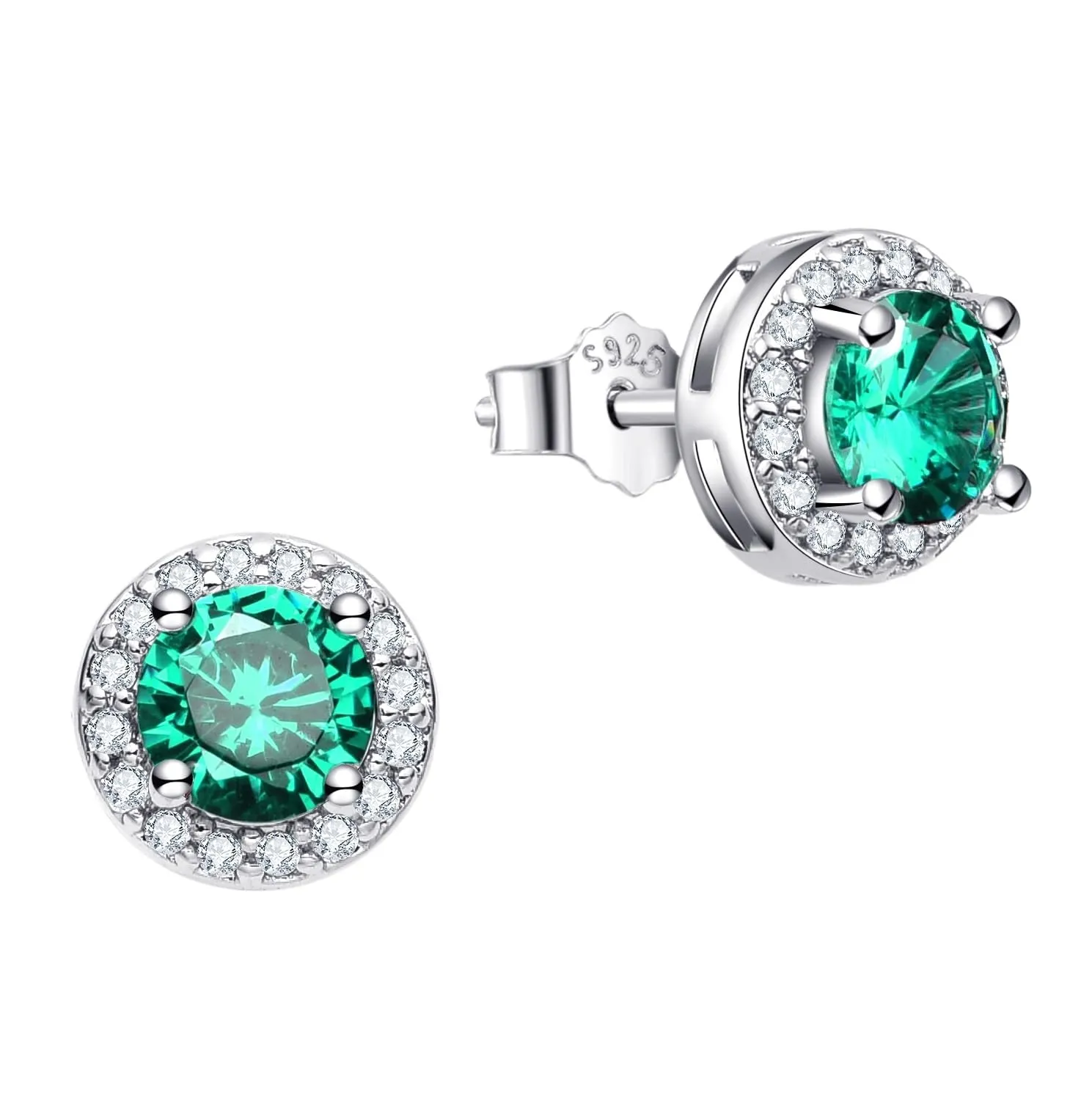 Dada Gioielli Orecchini Argento 925 Rotondo 8mm Punto Luce con Zirconi Verde Smeraldo - immagine 1
