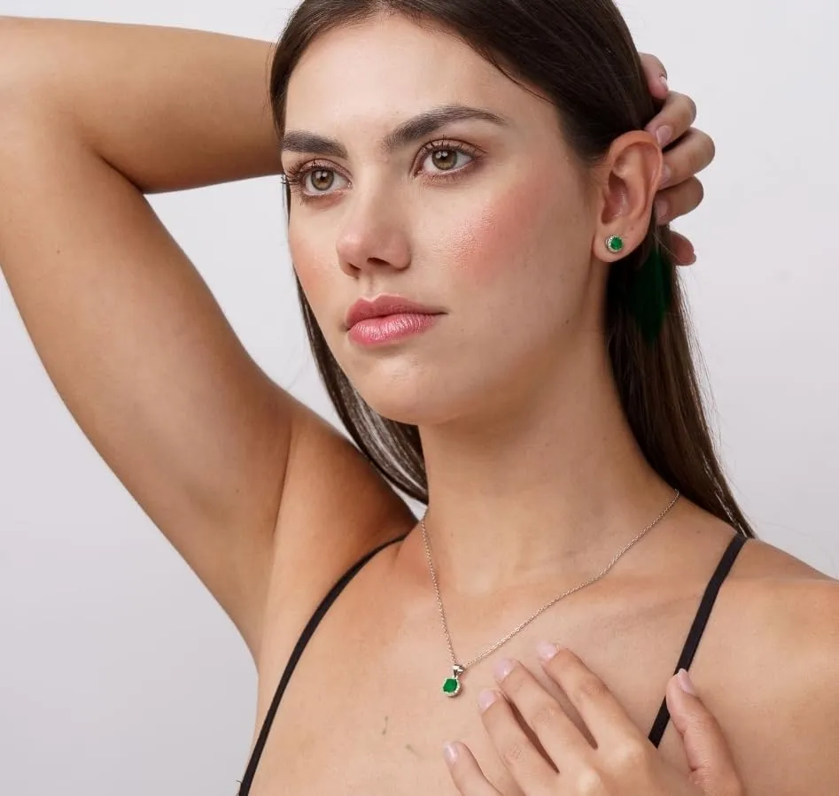 Dada Gioielli Orecchini Argento 925 Rotondo 8mm Punto Luce con Zirconi Verde Smeraldo - immagine 2