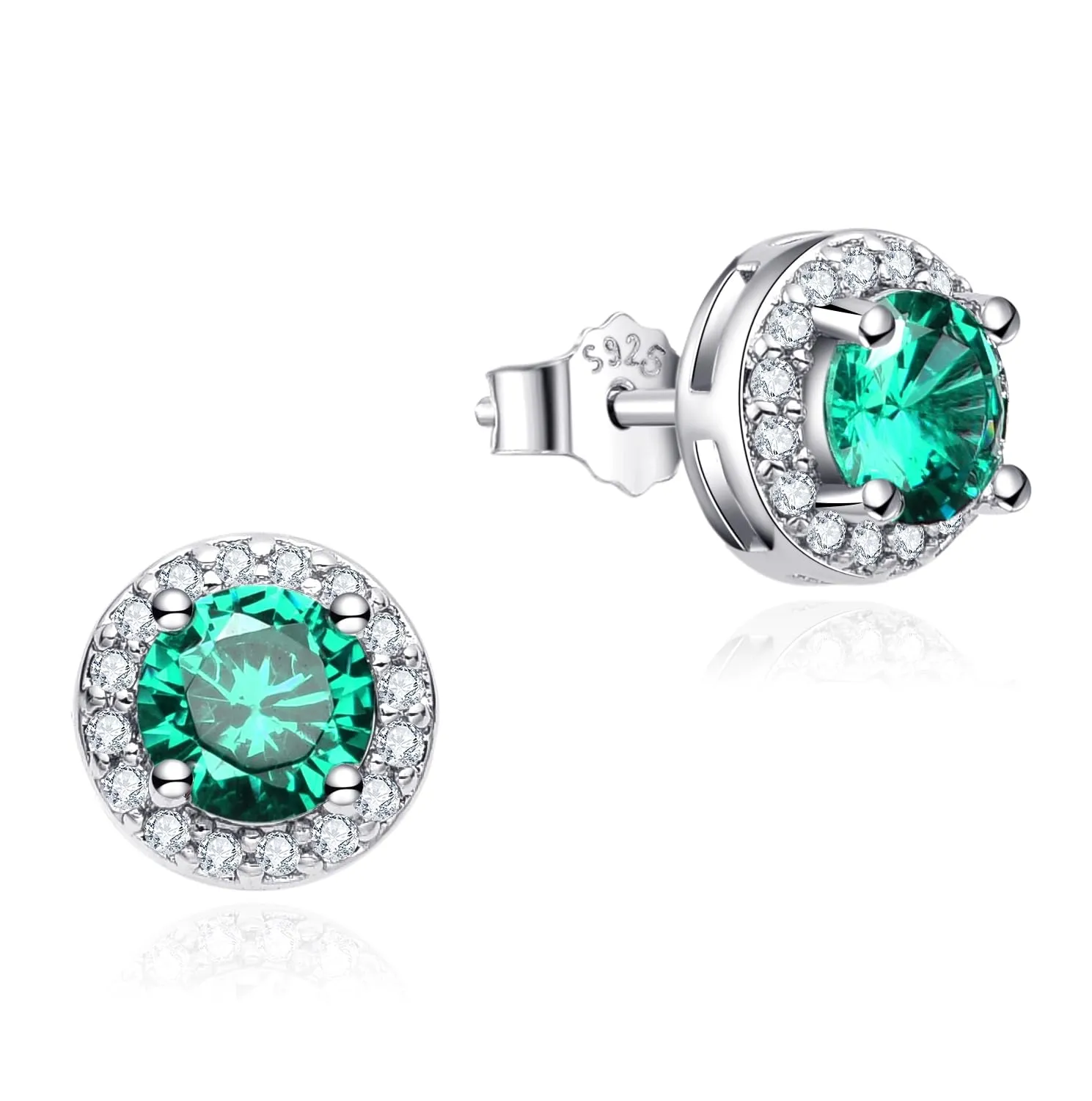 Dada Gioielli Orecchini Argento 925 Rotondo 8mm Punto Luce con Zirconi Verde Smeraldo - immagine 3