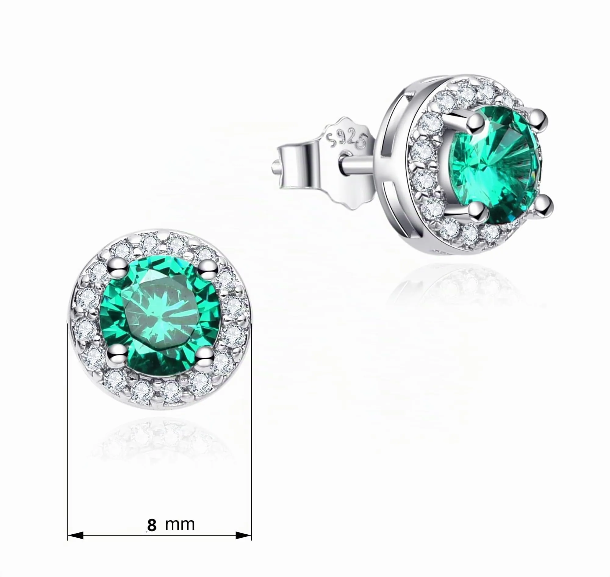 Dada Gioielli Orecchini Argento 925 Rotondo 8mm Punto Luce con Zirconi Verde Smeraldo - immagine 6