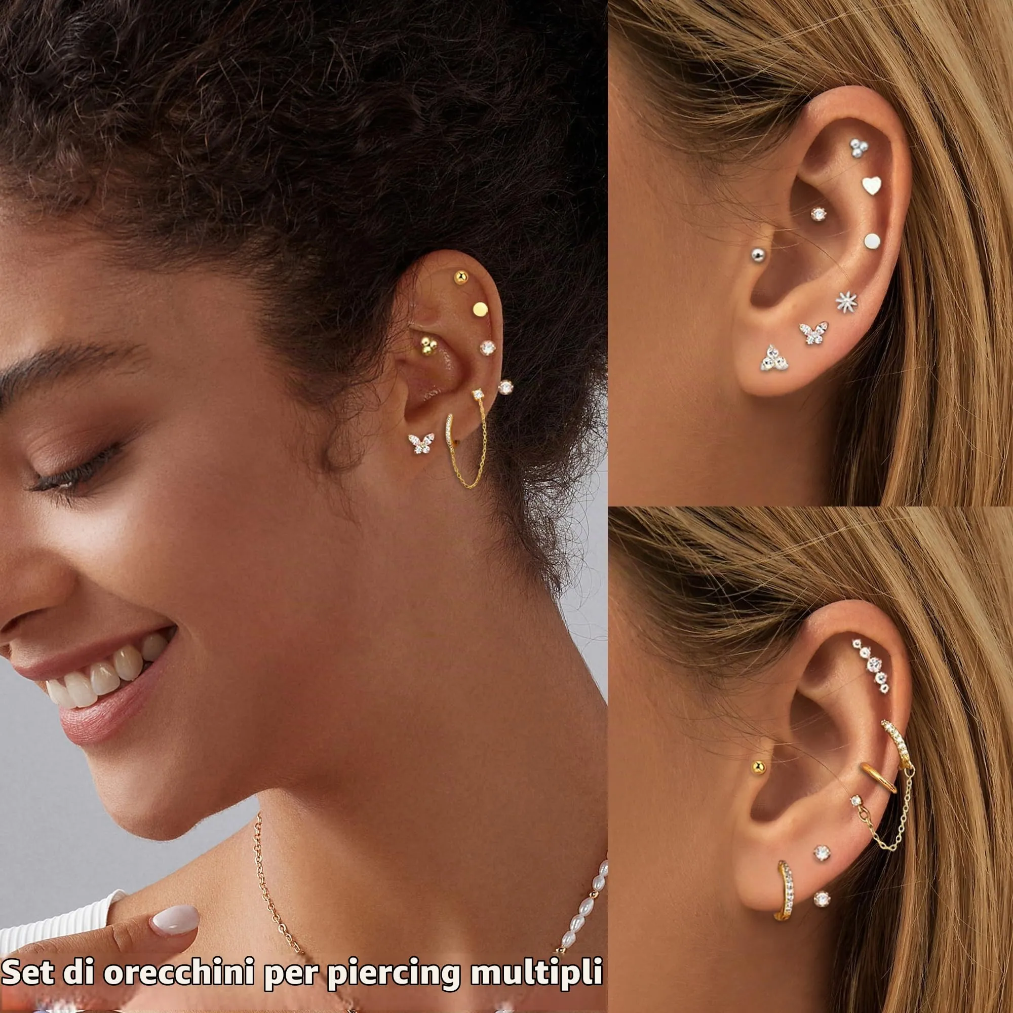 LOFITOR Set Orecchini Base Piatta in Acciaio Chirurgico, Stud e Cerchi Oro per Piercing Lobe, Cartilagine, Tragus ed Helix - immagine 5