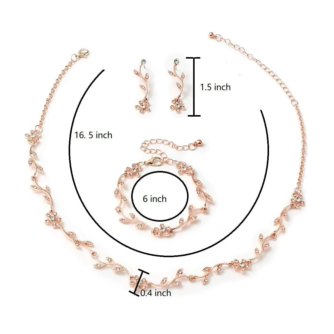 CHarmeFleur Set Gioielli da Sposa con Cristalli, Collana Choker, Orecchini e Bracciale (Oro Rosa) - immagine 3