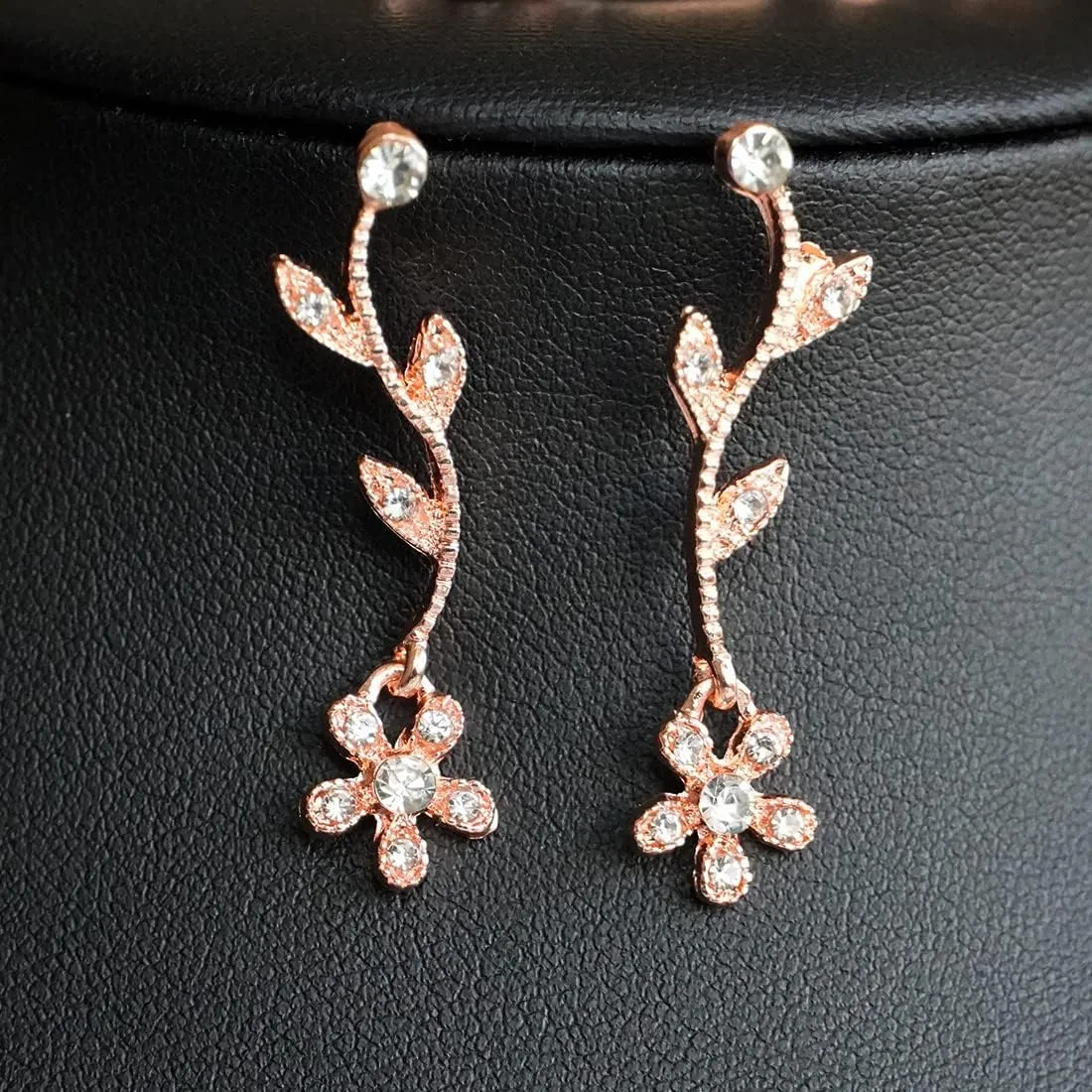 CHarmeFleur Set Gioielli da Sposa con Cristalli, Collana Choker, Orecchini e Bracciale (Oro Rosa) - immagine 4