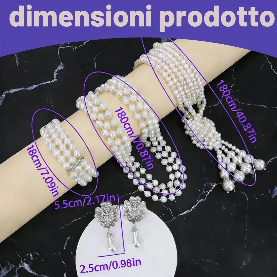 OIXYEY Set di Gioielli con Perle Anni '20, Collana, Braccialetto Multistrato e Orecchini a Fiore (Argento B) - immagine 2