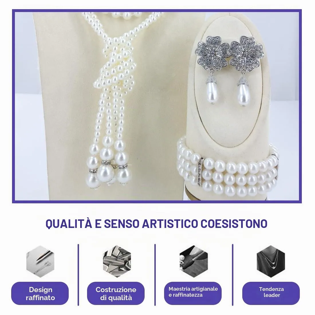 OIXYEY Set di Gioielli con Perle Anni '20, Collana, Braccialetto Multistrato e Orecchini a Fiore (Argento B) - immagine 4