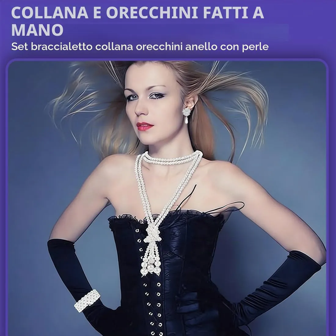 OIXYEY Set di Gioielli con Perle Anni '20, Collana, Braccialetto Multistrato e Orecchini a Fiore (Argento B) - immagine 5