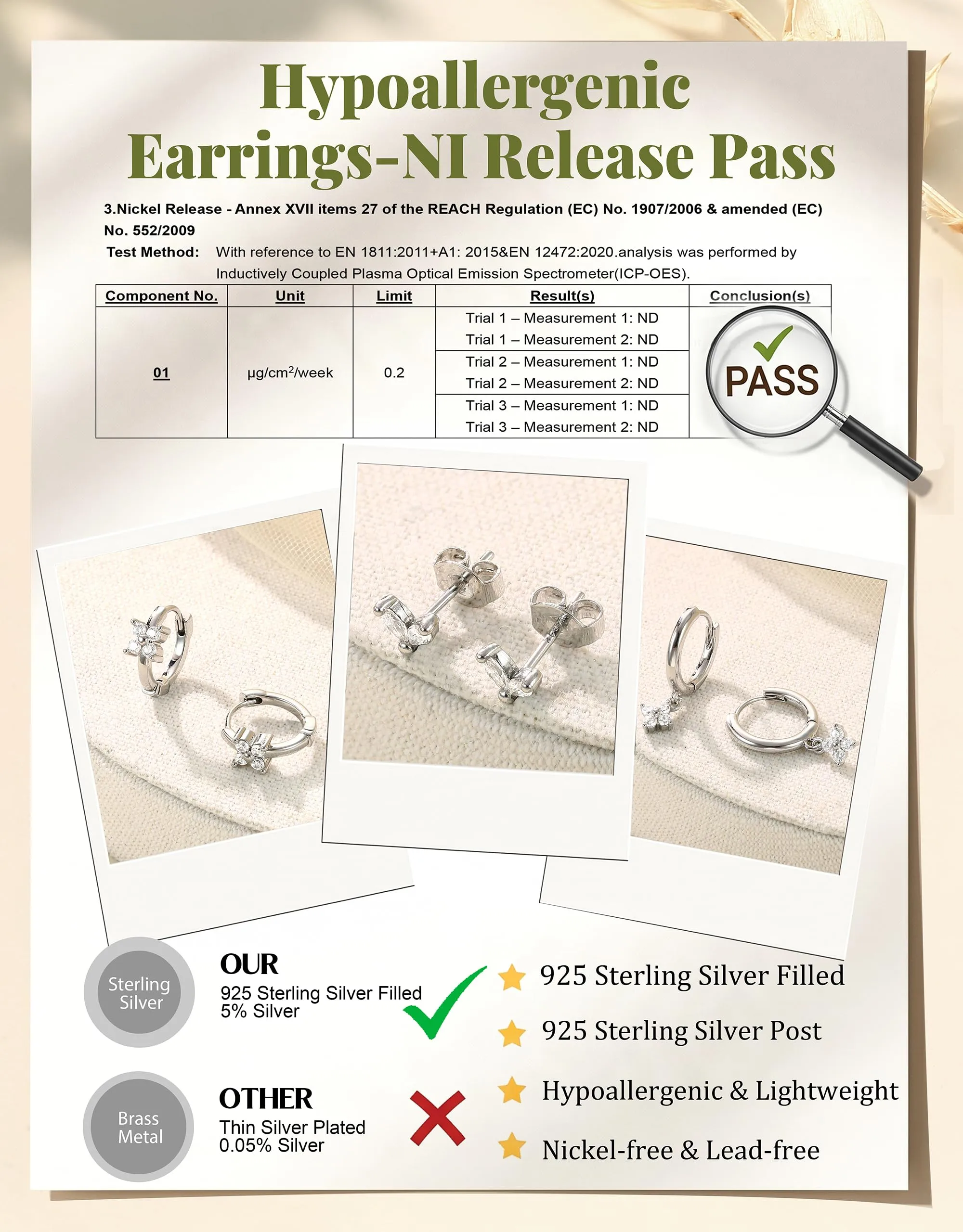 Milacolato Set 3 Paia Orecchini Donna in Argento 925, Cerchi e Bottone Anallergici Placcato Oro 14K per Cartilagine e Piercing Multipli - immagine 6