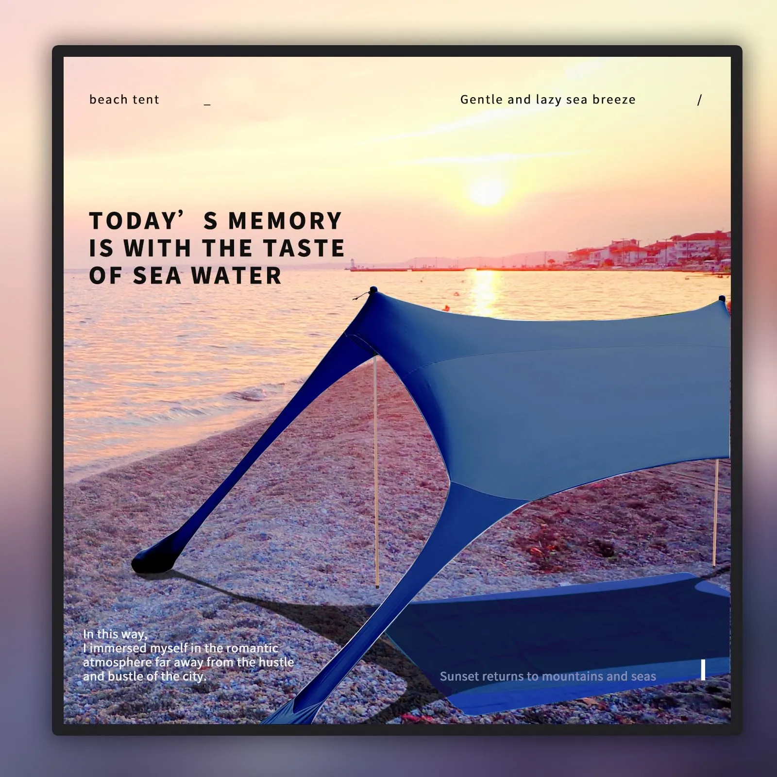 CUUPO Tenda da spiaggia pop-up in lycra, 2,1 x 2,1 m, SPF 50, blu marino - immagine 4