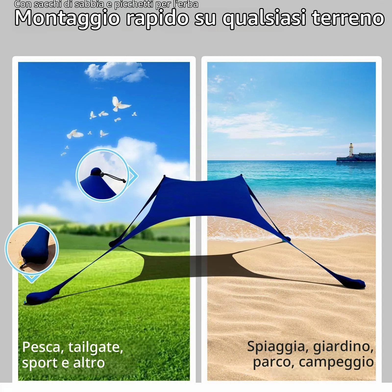 CUUPO Tenda da spiaggia pop-up in lycra, 2,1 x 2,1 m, SPF 50, blu marino - immagine 6