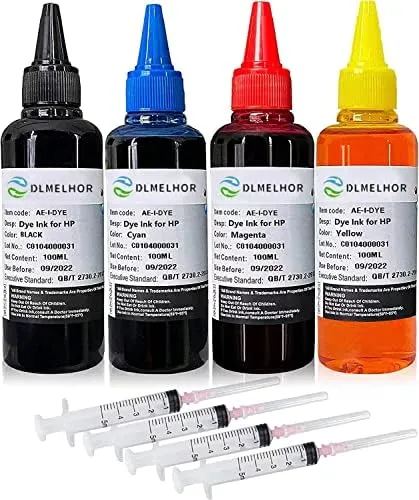 DLMELHOR Kit di ricarica inchiostro per stampanti HP 61, 60, 62, 63, 564, 920, 901, 902, 932, 933, 934, 940, 950, 951, 952, 94, 95, 96, sistema CISS CIS, 4 colori (BK, C, M, Y) - immagine 1