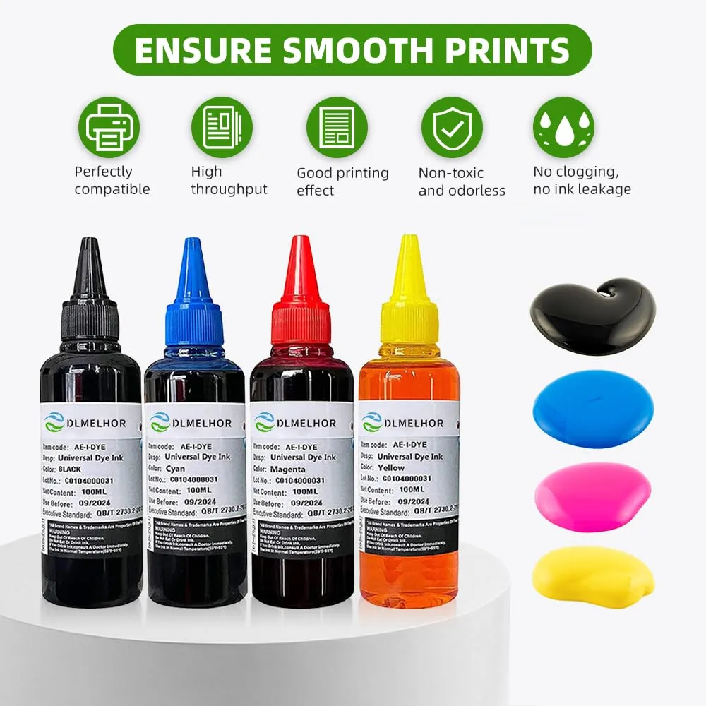 DLMELHOR Kit di ricarica inchiostro per stampanti HP 61, 60, 62, 63, 564, 920, 901, 902, 932, 933, 934, 940, 950, 951, 952, 94, 95, 96, sistema CISS CIS, 4 colori (BK, C, M, Y) - immagine 2