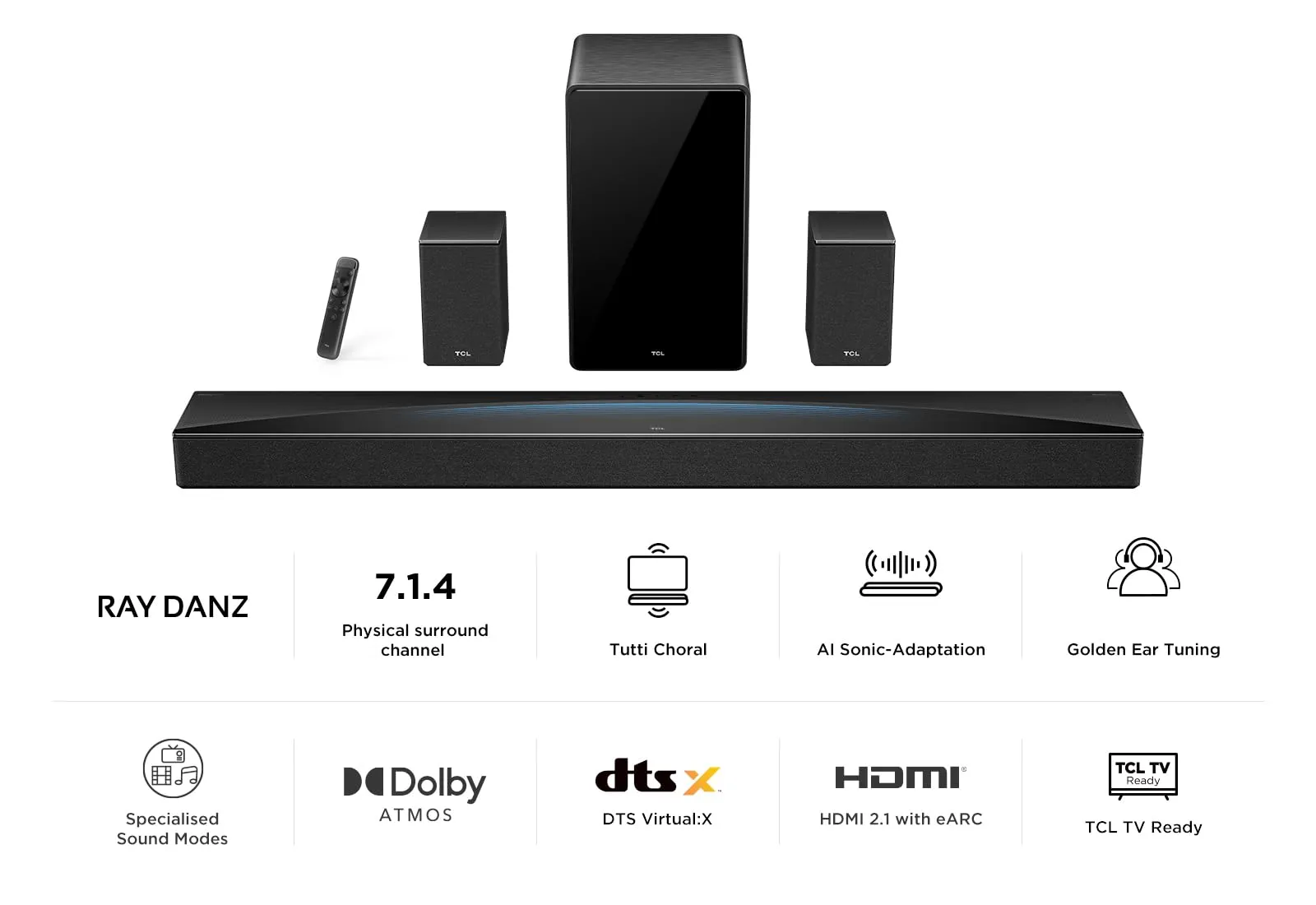 TCL Q85H 7.1.4 Channel Soundbar, 860W, Dolby Atmos, DTS:X, HDMI eARC, Bluetooth 5.1 - immagine 2