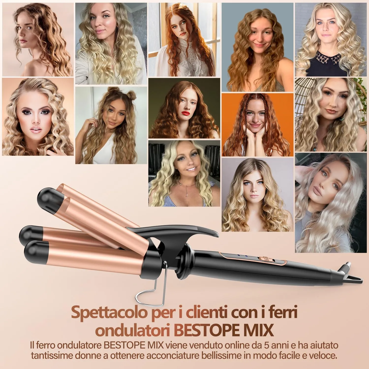BESTOPE MIX Piastra Onde per Capelli 22mm, Ferro Arricciacapelli a 3 Tubi in Ceramica, 150°C/210°C - immagine 3