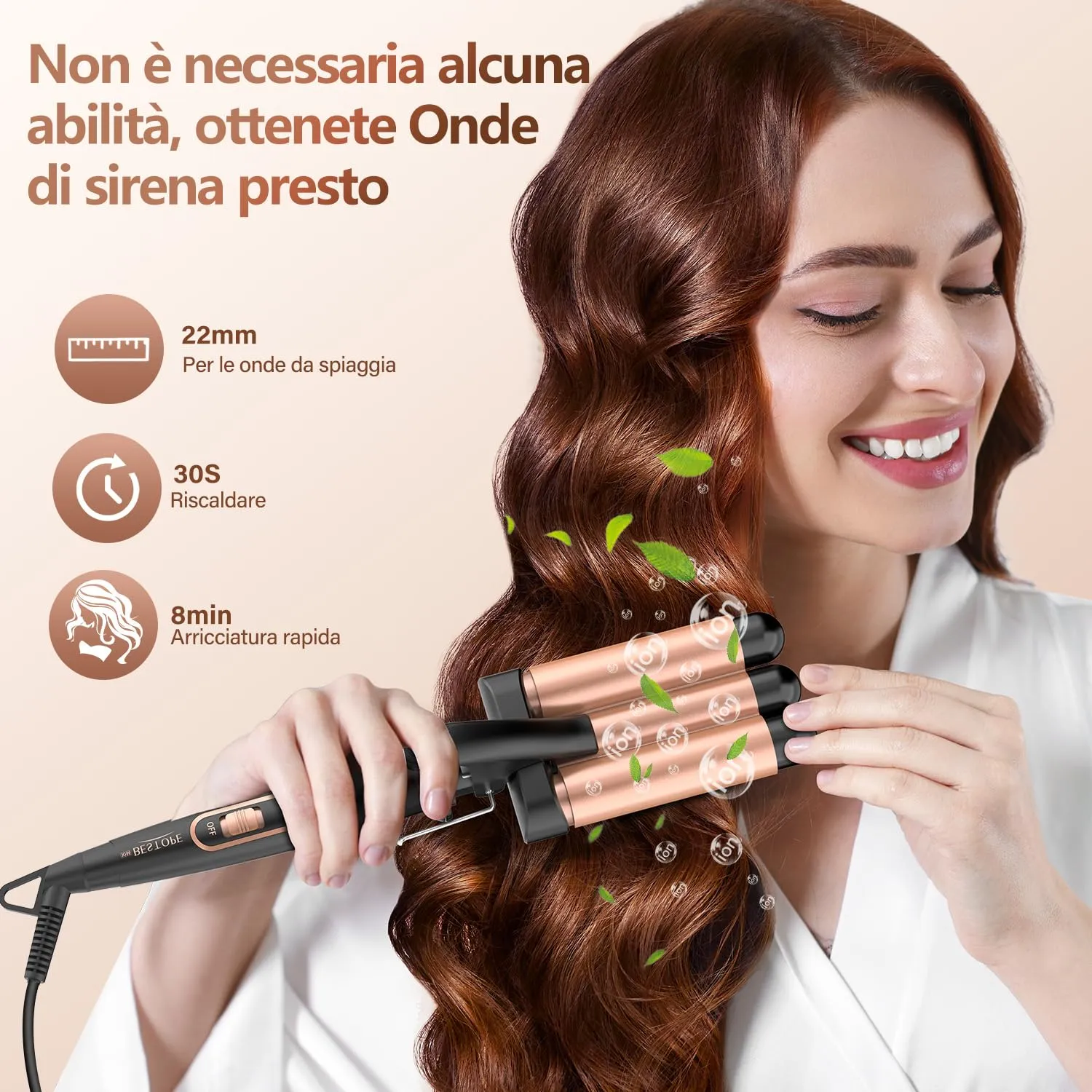 BESTOPE MIX Piastra Onde per Capelli 22mm, Ferro Arricciacapelli a 3 Tubi in Ceramica, 150°C/210°C - immagine 5