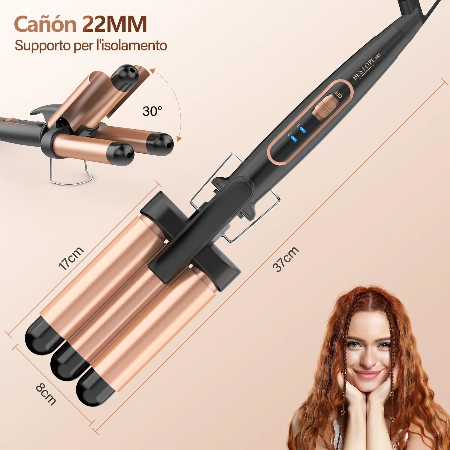 BESTOPE MIX Piastra Onde per Capelli 22mm, Ferro Arricciacapelli a 3 Tubi in Ceramica, 150°C/210°C - immagine 6