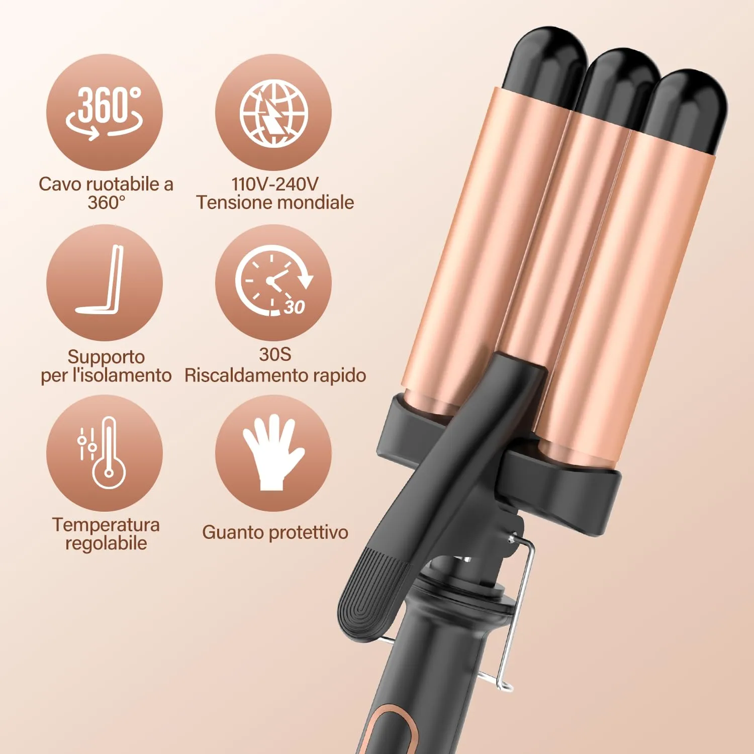 BESTOPE MIX Piastra Onde per Capelli 22mm, Ferro Arricciacapelli a 3 Tubi in Ceramica, 150°C/210°C - immagine 7